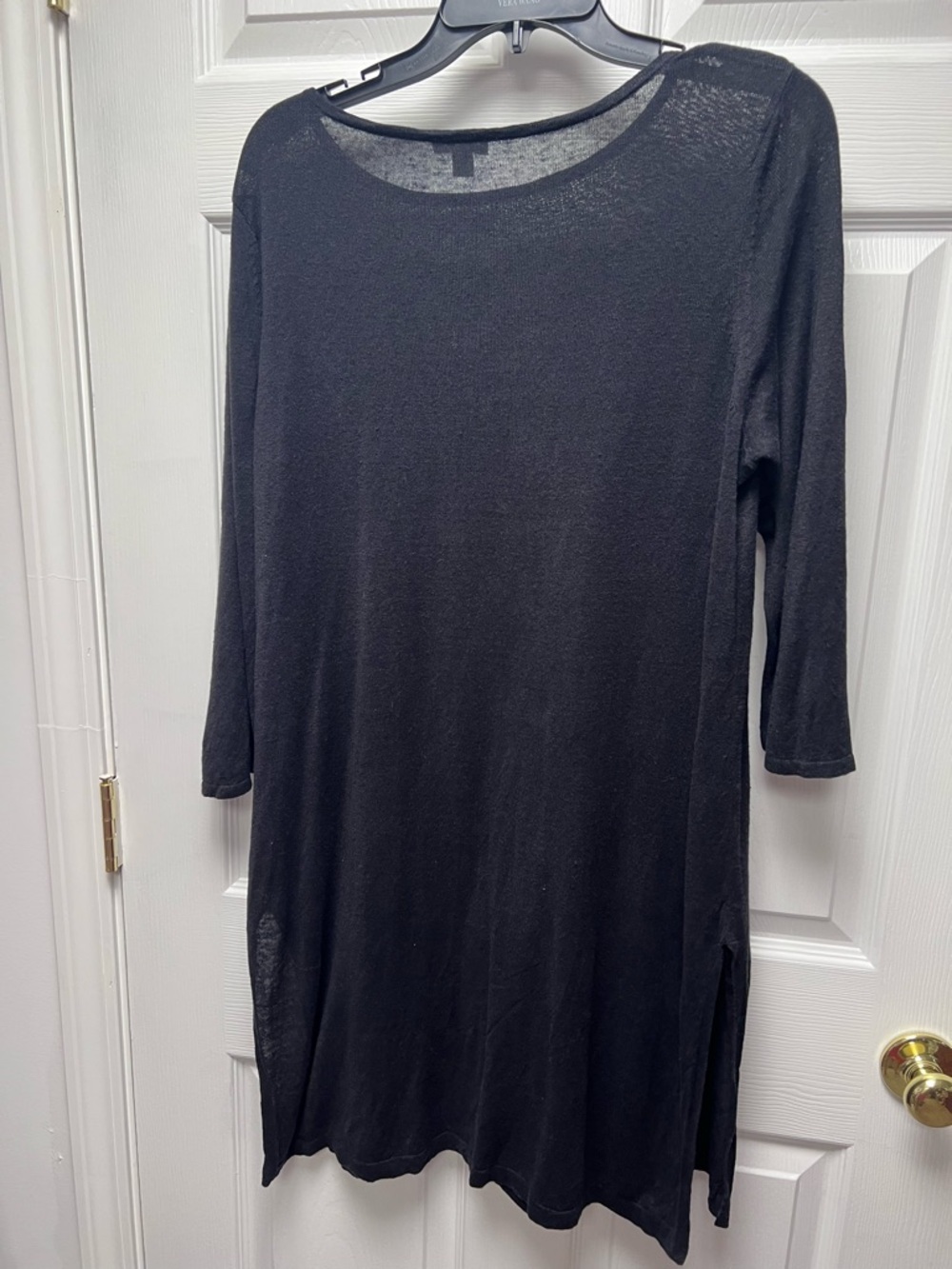 J. Jill Black Linen Blend Scoop Neck Side Slits 3/4 Sleeve Tunic Large